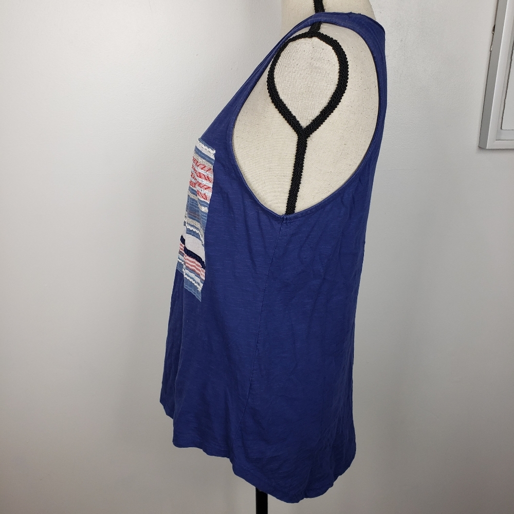 Lucky Brand Blue White Red American US Flag Scoop Neck Cotton Tank Top L - Picture 4 of 9